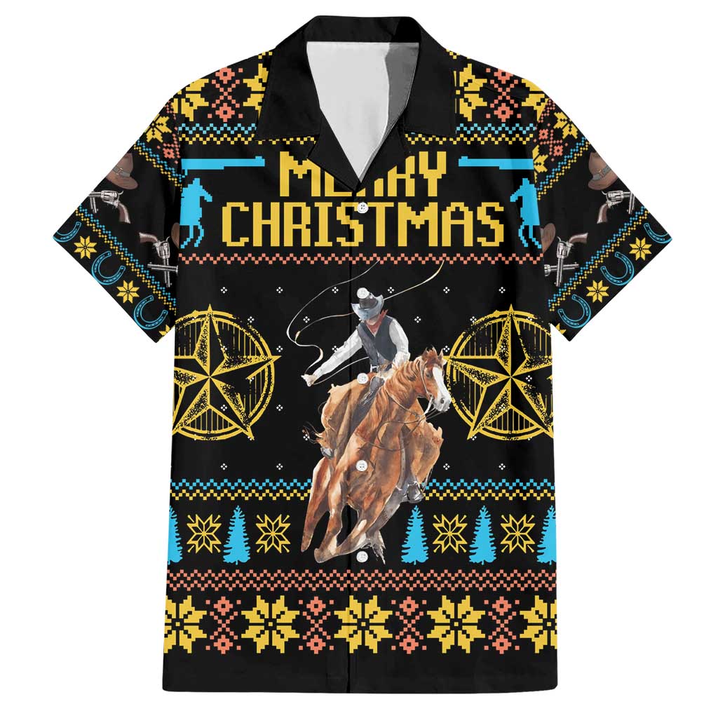 Cowboy Merry Christmas Family Matching Short Sleeve Bodycon Dress and Hawaiian Shirt DT04 - Wonder Print Shop