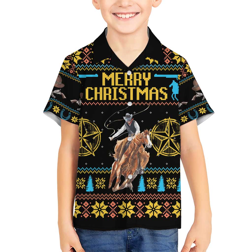 Cowboy Merry Christmas Family Matching Short Sleeve Bodycon Dress and Hawaiian Shirt DT04 - Wonder Print Shop