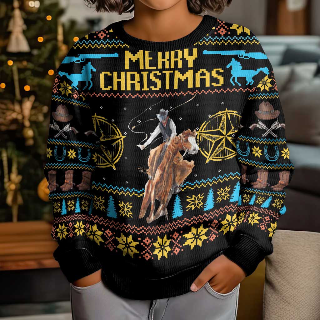 Cowboy Merry Christmas Kid Ugly Christmas Sweater DT04 - Wonder Print Shop