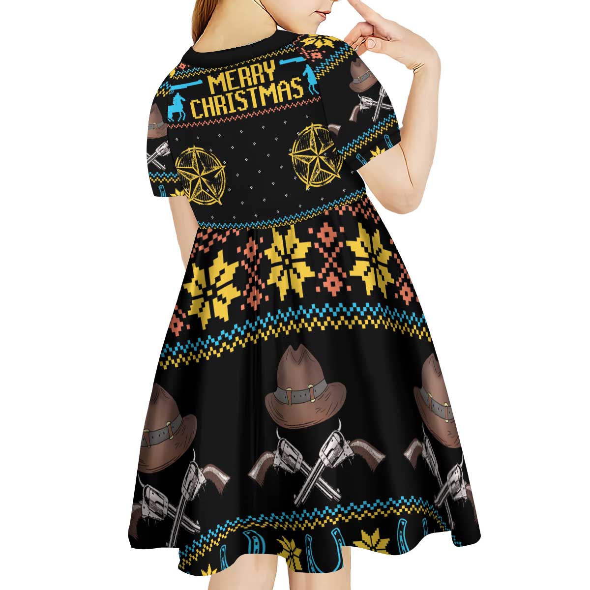 Cowboy Merry Christmas Kid Short Sleeve Dress DT04 - Wonder Print Shop