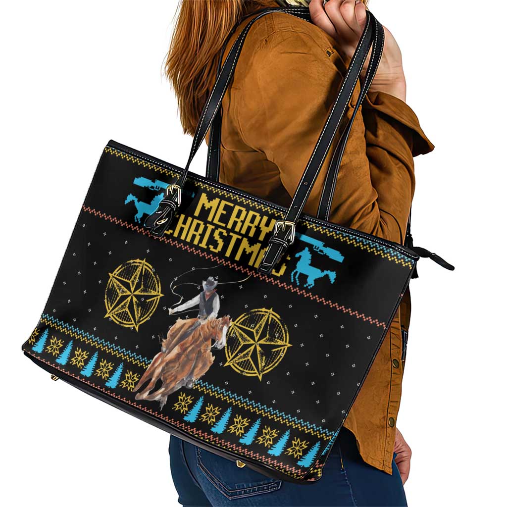 Cowboy Merry Christmas Leather Tote Bag DT04 - Wonder Print Shop
