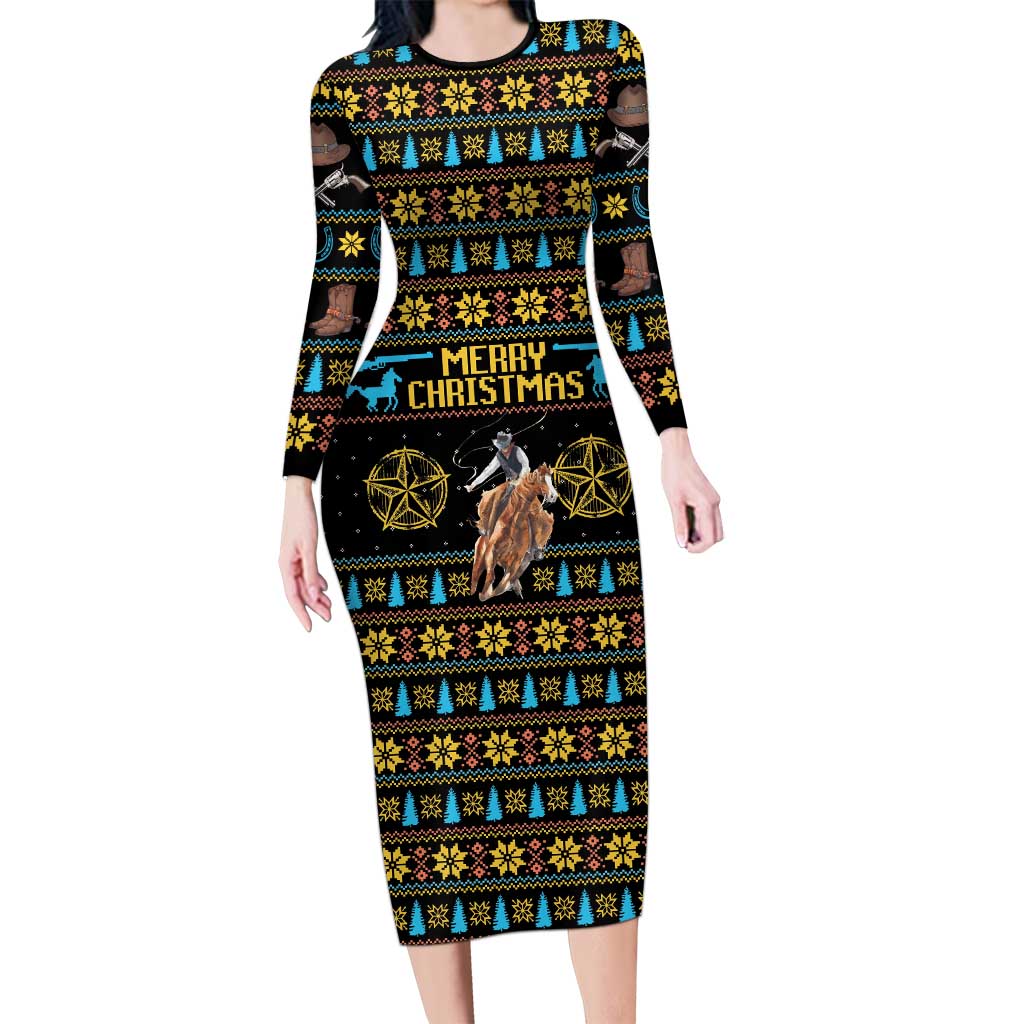 Cowboy Merry Christmas Long Sleeve Bodycon Dress DT04 - Wonder Print Shop