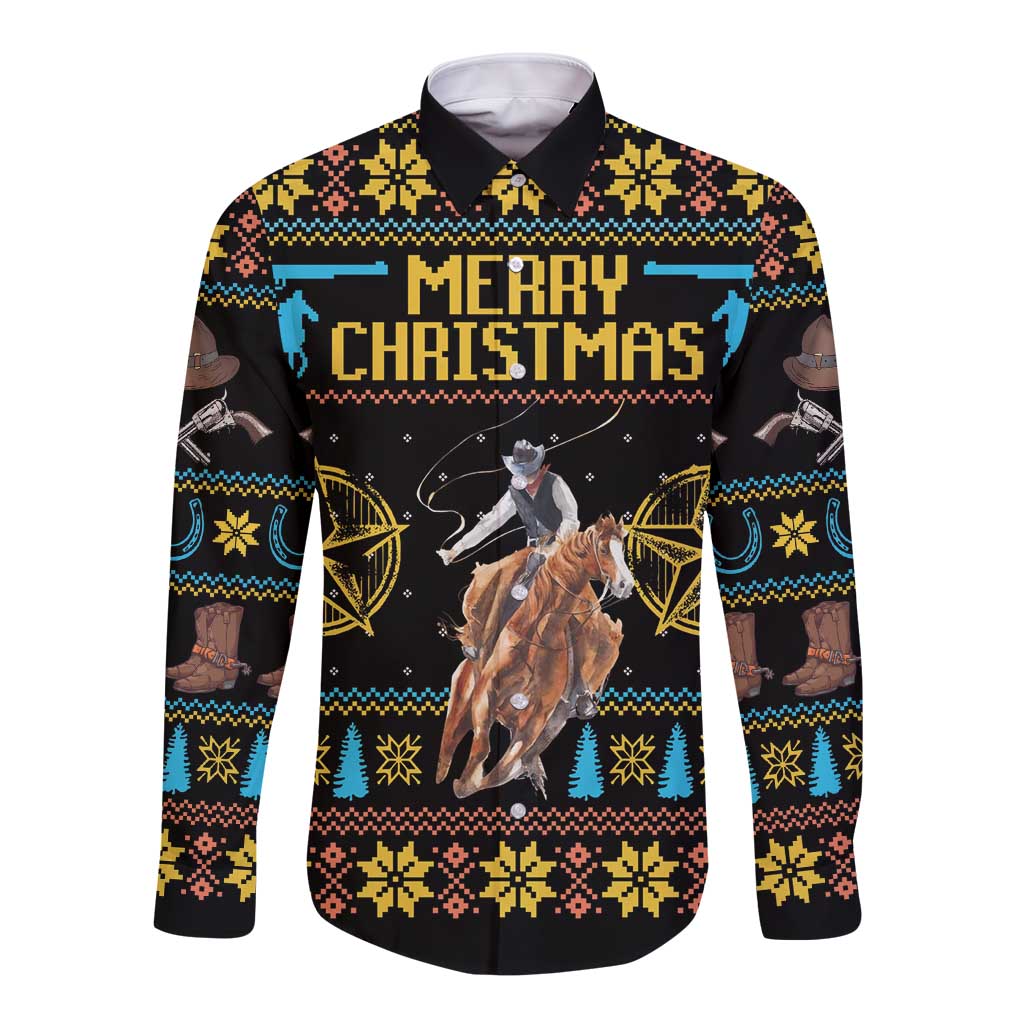 Cowboy Merry Christmas Long Sleeve Button Shirt DT04 - Wonder Print Shop