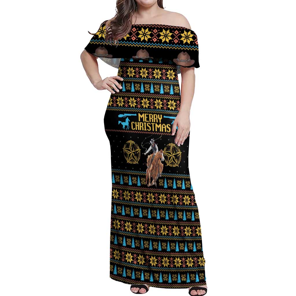Cowboy Merry Christmas Off Shoulder Maxi Dress DT04 - Wonder Print Shop