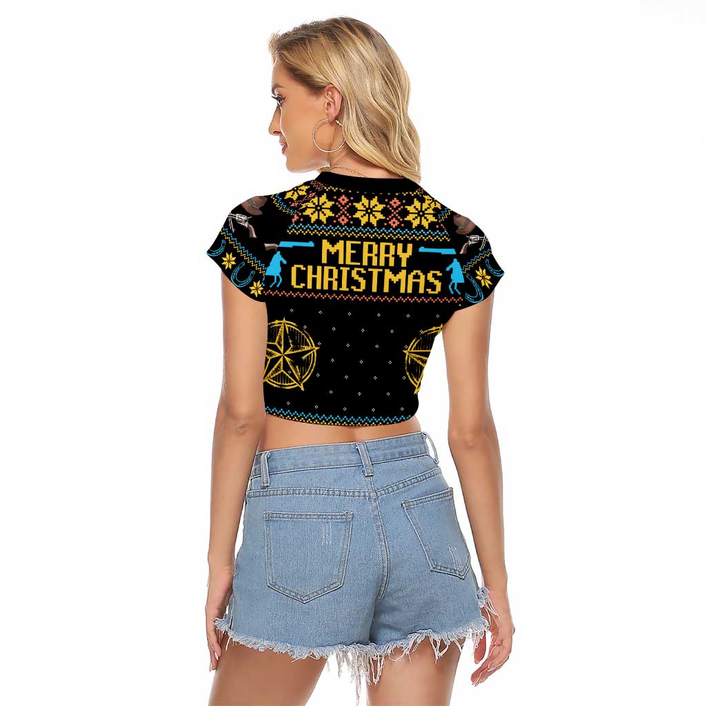 Cowboy Merry Christmas Raglan Cropped T Shirt DT04 - Wonder Print Shop