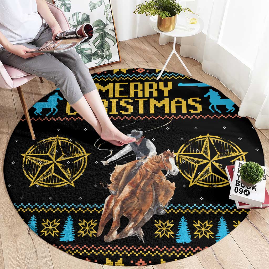 Cowboy Merry Christmas Round Carpet