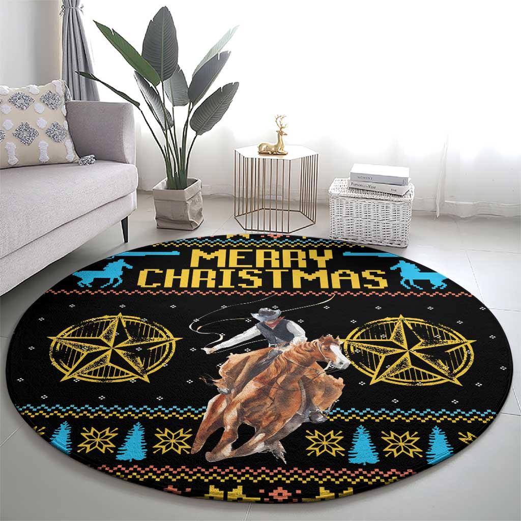 Cowboy Merry Christmas Round Carpet