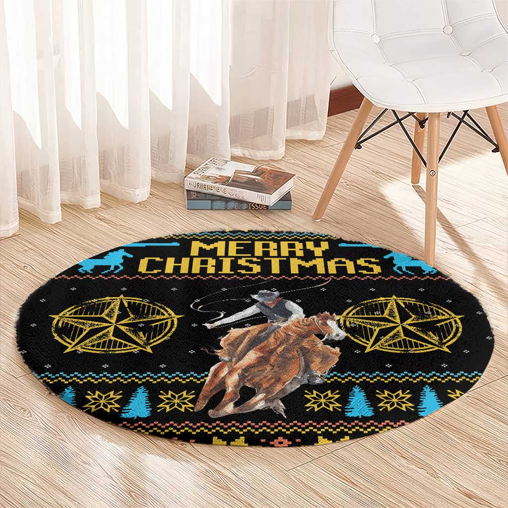 Cowboy Merry Christmas Round Carpet
