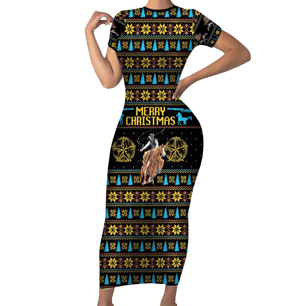 Cowboy Merry Christmas Short Sleeve Bodycon Dress DT04 - Wonder Print Shop