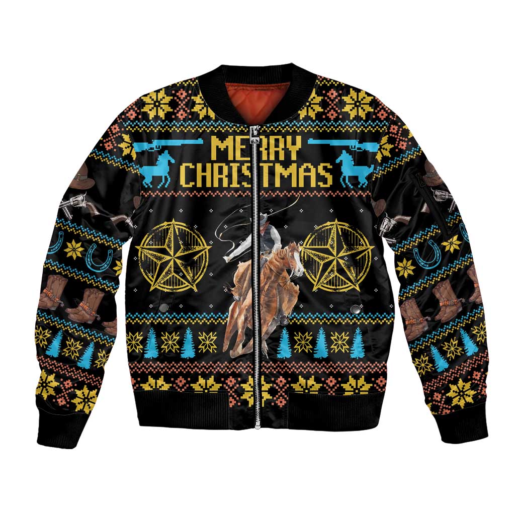 Cowboy Merry Christmas Sleeve Zip Bomber Jacket DT04 - Wonder Print Shop