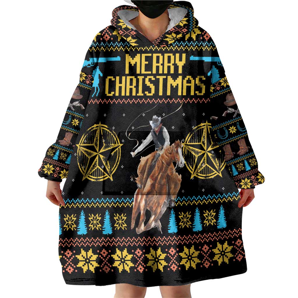 Cowboy Merry Christmas Wearable Blanket Hoodie DT04 - Wonder Print Shop