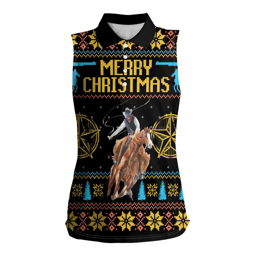 Cowboy Merry Christmas Women Sleeveless Polo Shirt DT04 - Wonder Print Shop