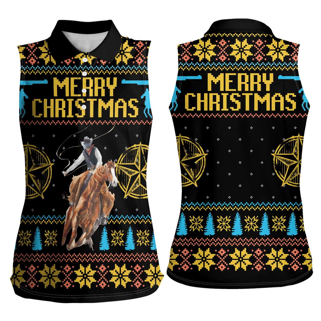 Cowboy Merry Christmas Women Sleeveless Polo Shirt DT04 - Wonder Print Shop