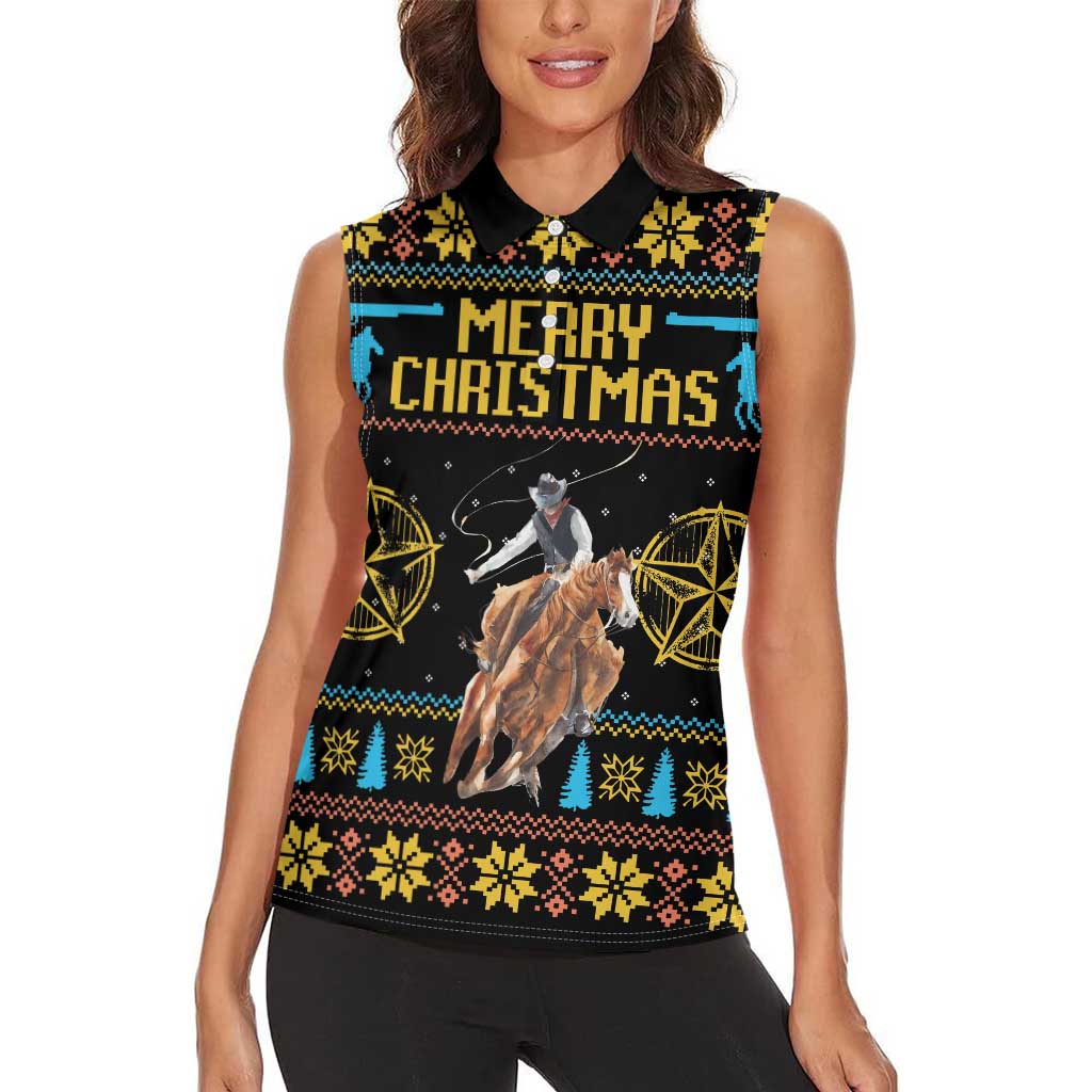 Cowboy Merry Christmas Women Sleeveless Polo Shirt DT04 - Wonder Print Shop