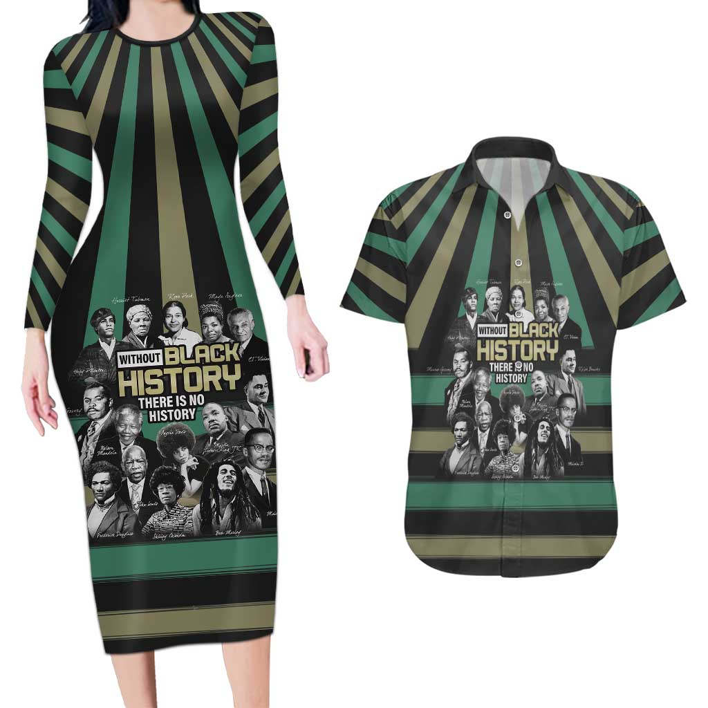 Without Black History There Is No History Couples Matching Long Sleeve Bodycon Dress and Hawaiian Shirt African Hub