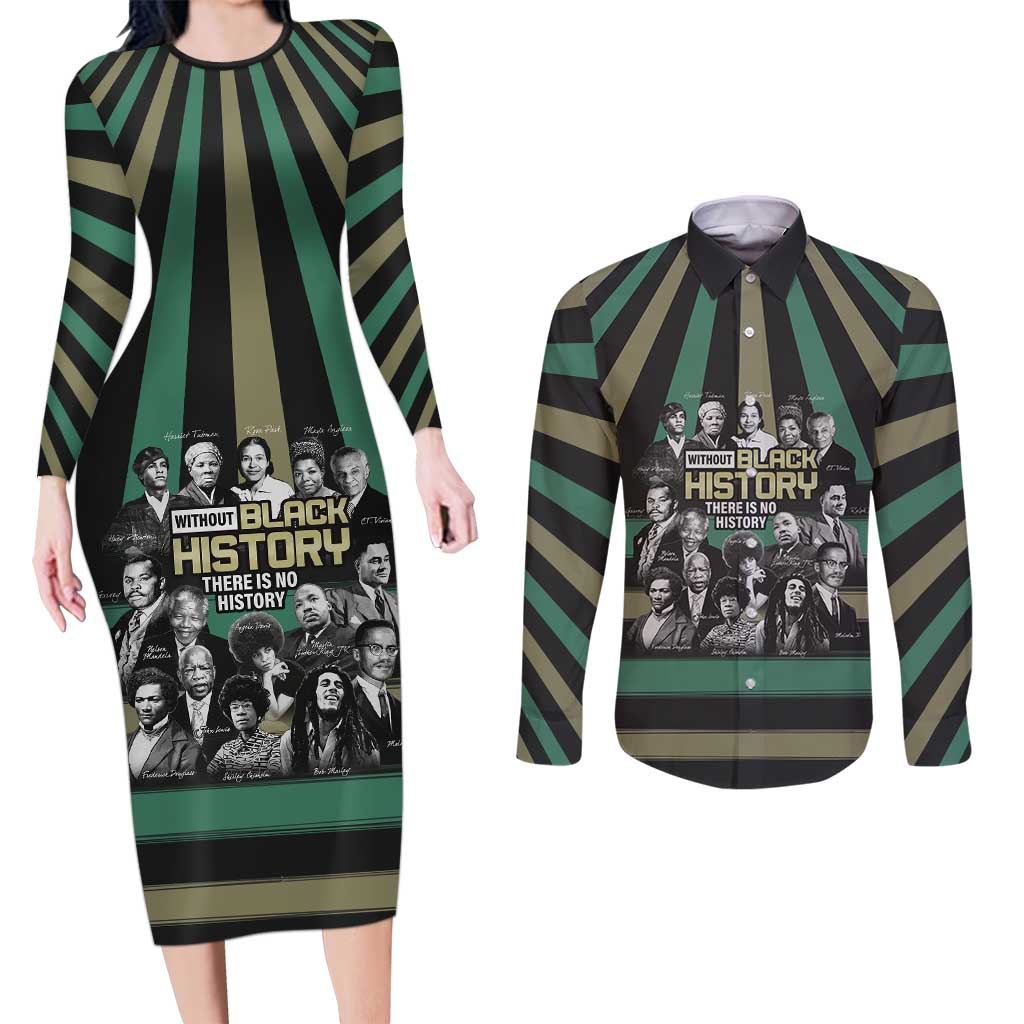 Without Black History There Is No History Couples Matching Long Sleeve Bodycon Dress and Long Sleeve Button Shirt African Hub