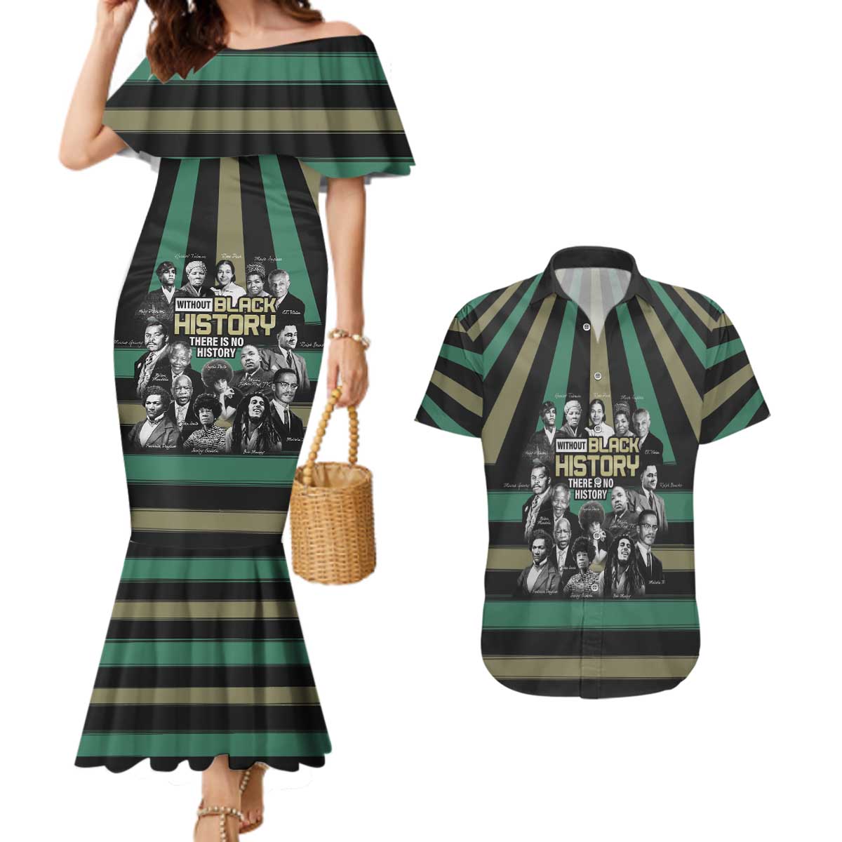 Without Black History There Is No History Couples Matching Mermaid Dress and Hawaiian Shirt African Hub