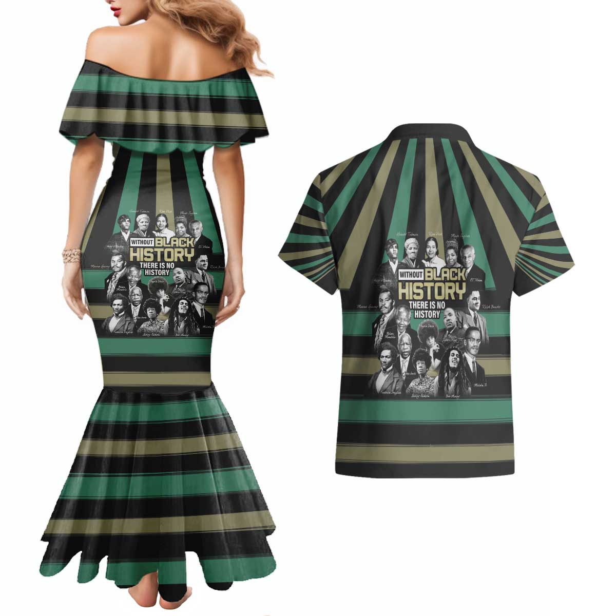 Without Black History There Is No History Couples Matching Mermaid Dress and Hawaiian Shirt African Hub