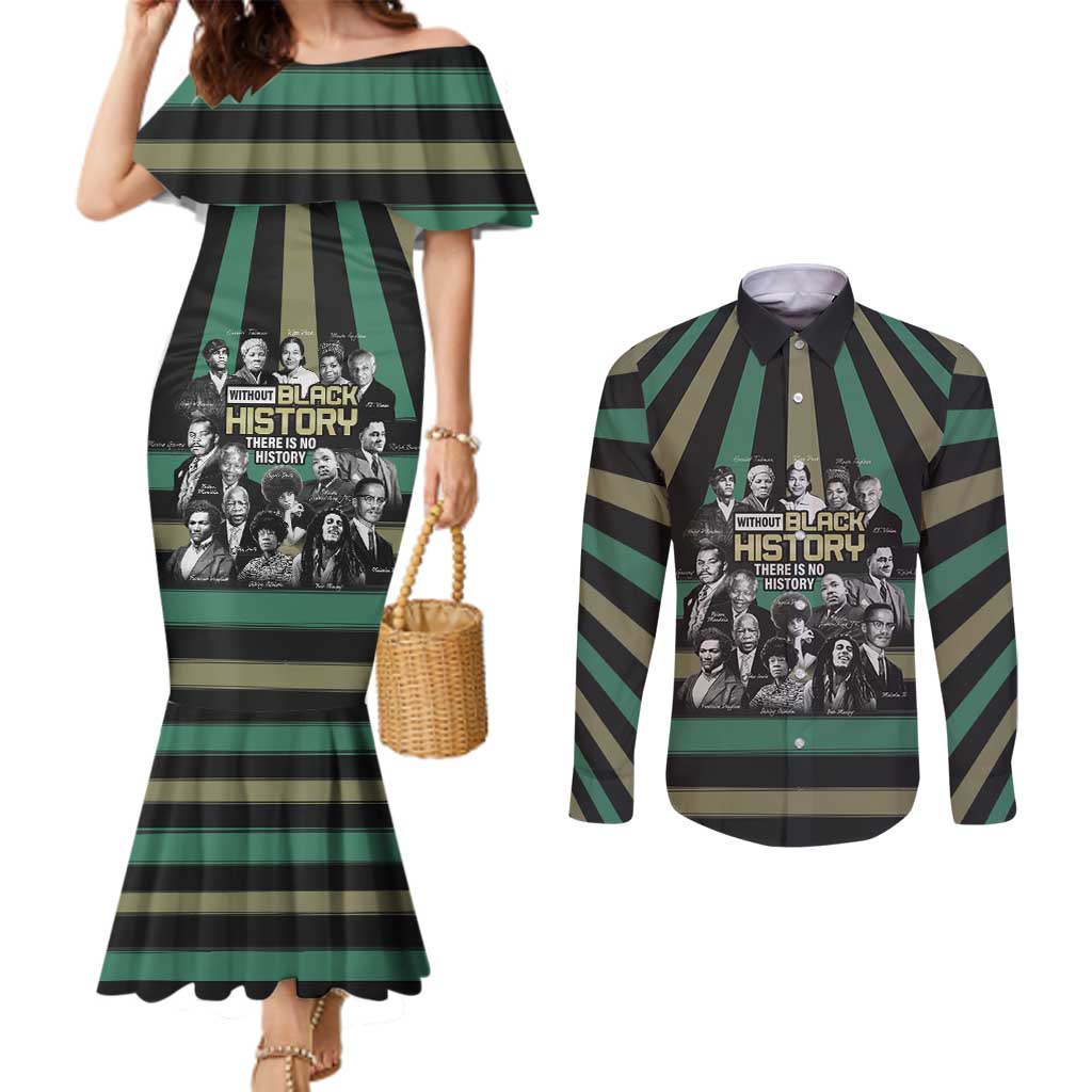 Without Black History There Is No History Couples Matching Mermaid Dress and Long Sleeve Button Shirt African Hub
