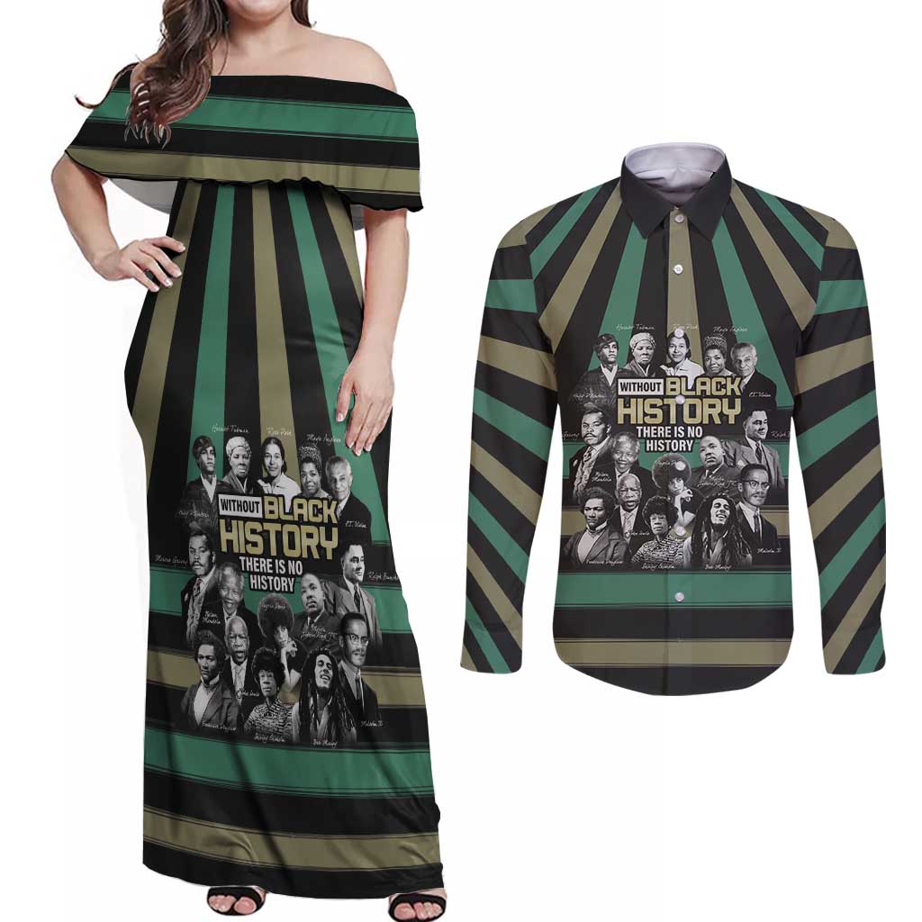 Without Black History There Is No History Couples Matching Off Shoulder Maxi Dress and Long Sleeve Button Shirt African Hub