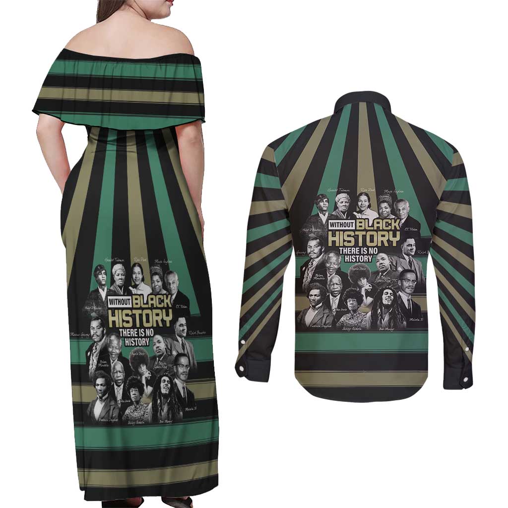 Without Black History There Is No History Couples Matching Off Shoulder Maxi Dress and Long Sleeve Button Shirt African Hub