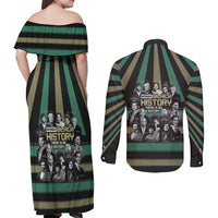 Without Black History There Is No History Couples Matching Off Shoulder Maxi Dress and Long Sleeve Button Shirt African Hub