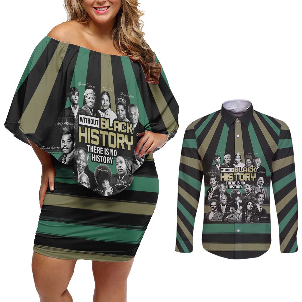 Without Black History There Is No History Couples Matching Off Shoulder Short Dress and Long Sleeve Button Shirt African Hub