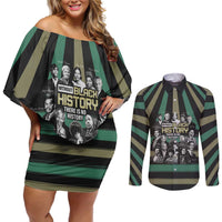 Without Black History There Is No History Couples Matching Off Shoulder Short Dress and Long Sleeve Button Shirt African Hub
