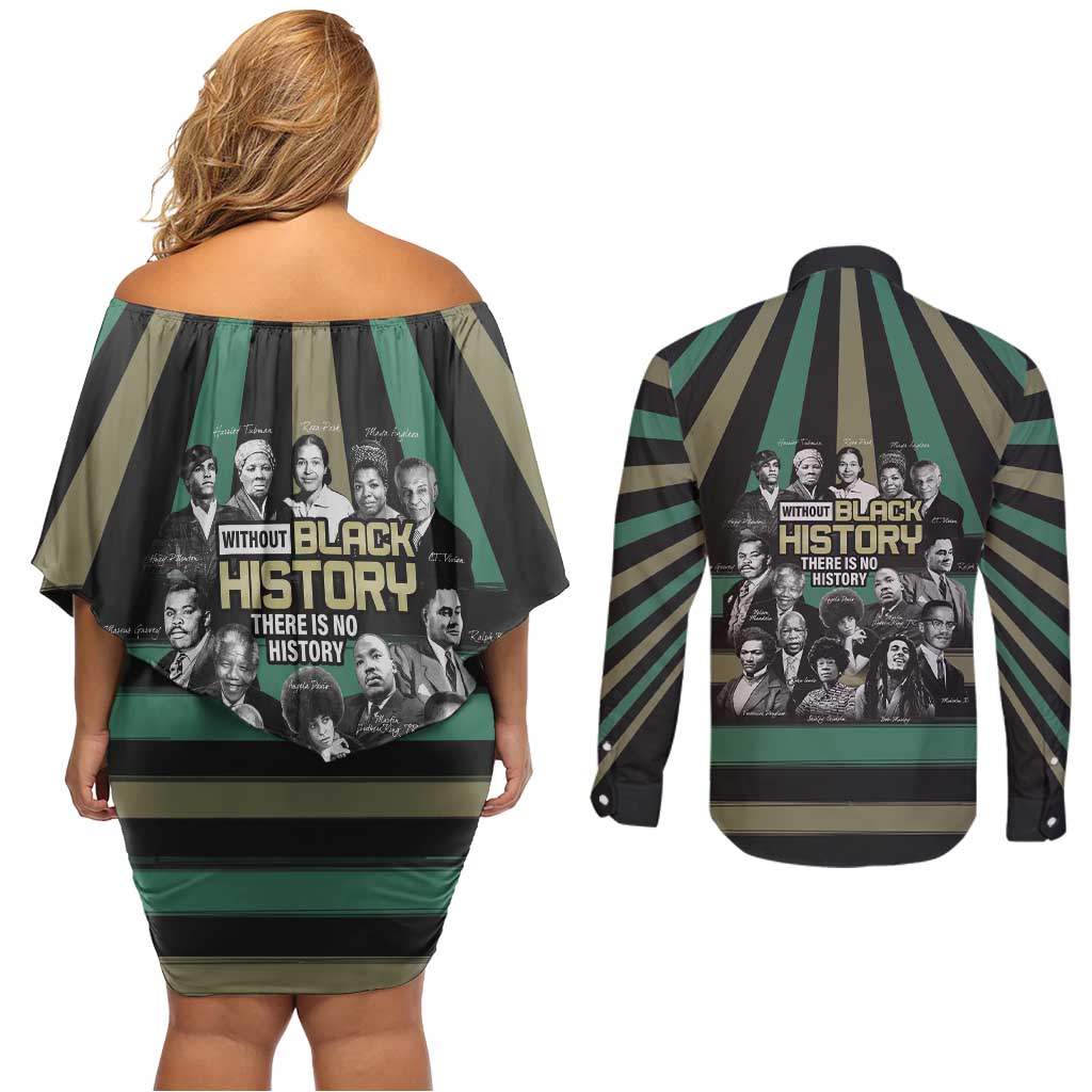 Without Black History There Is No History Couples Matching Off Shoulder Short Dress and Long Sleeve Button Shirt African Hub