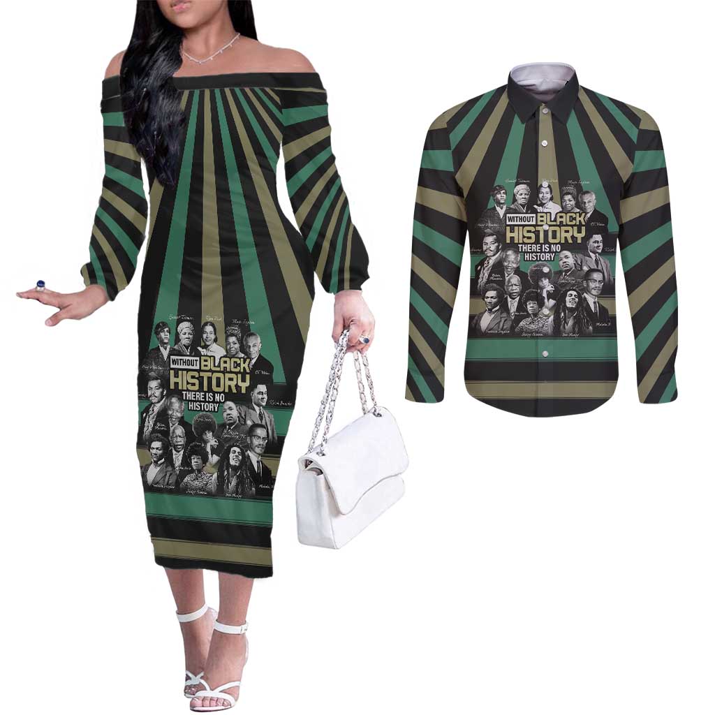 Without Black History There Is No History Couples Matching Off The Shoulder Long Sleeve Dress and Long Sleeve Button Shirt African Hub
