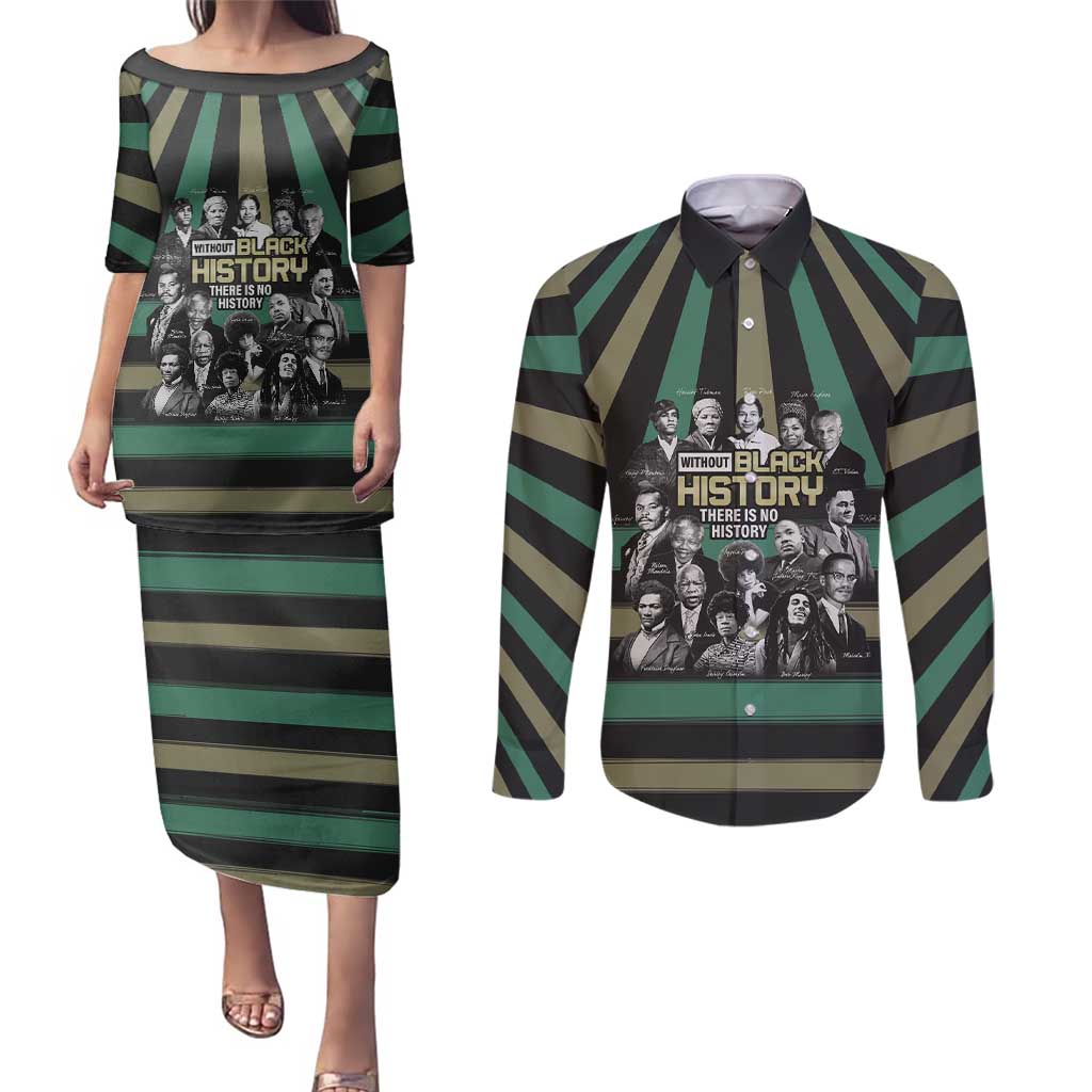 Without Black History There Is No History Couples Matching Puletasi and Long Sleeve Button Shirt African Hub