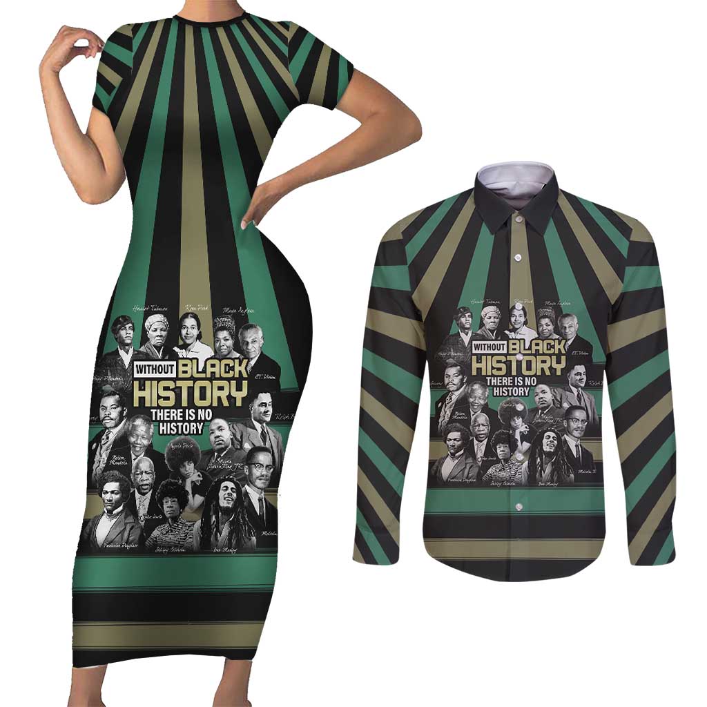 Without Black History There Is No History Couples Matching Short Sleeve Bodycon Dress and Long Sleeve Button Shirt African Hub