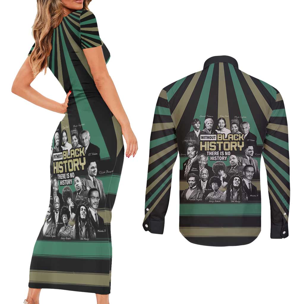 Without Black History There Is No History Couples Matching Short Sleeve Bodycon Dress and Long Sleeve Button Shirt African Hub