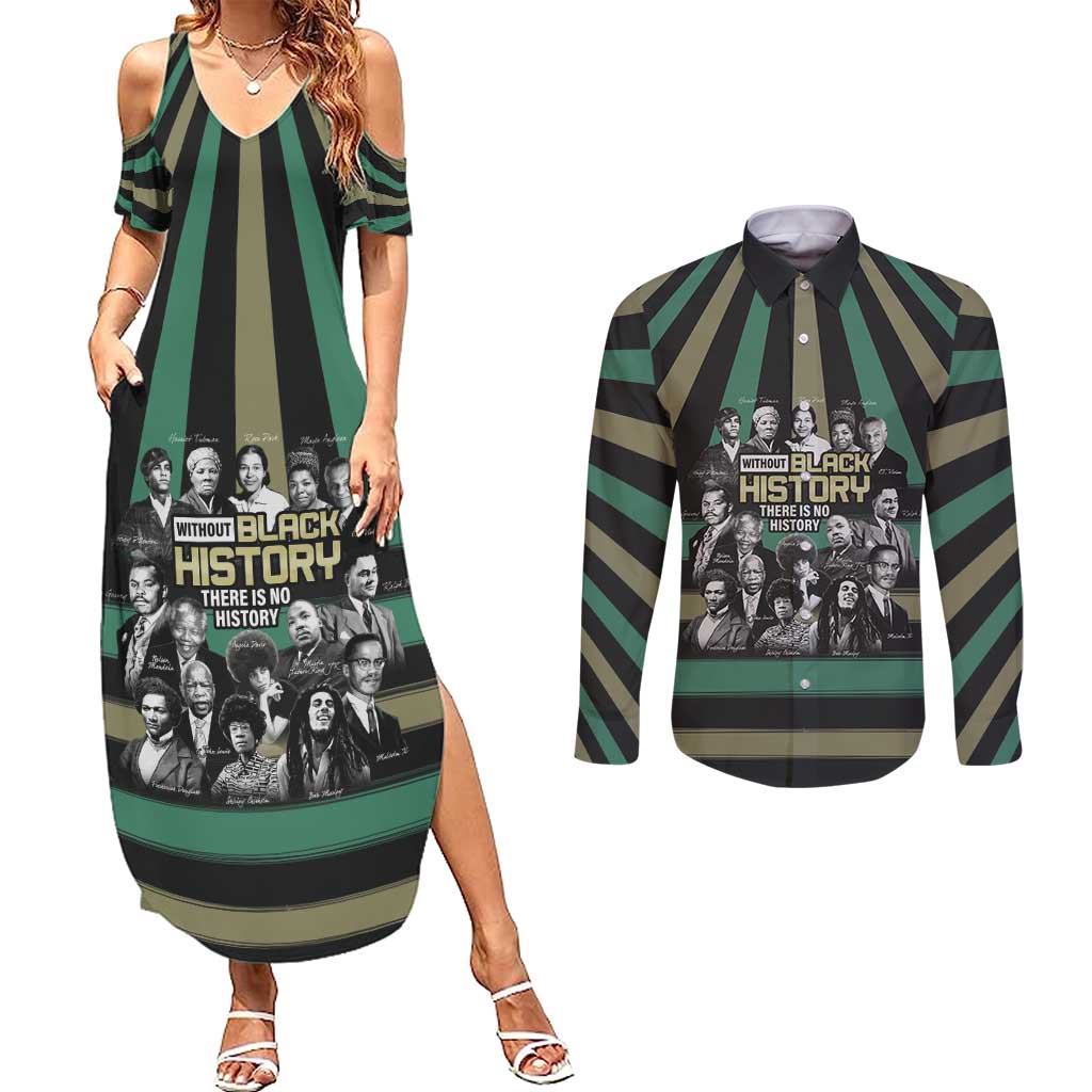 Without Black History There Is No History Couples Matching Summer Maxi Dress and Long Sleeve Button Shirt African Hub