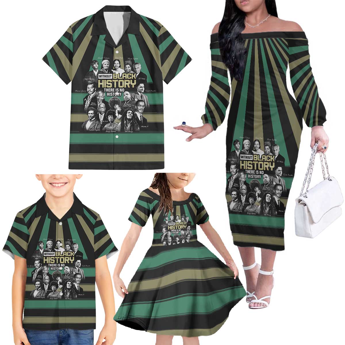 Without Black History There Is No History Family Matching Off The Shoulder Long Sleeve Dress and Hawaiian Shirt African Hub