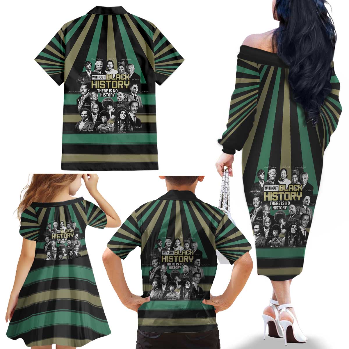 Without Black History There Is No History Family Matching Off The Shoulder Long Sleeve Dress and Hawaiian Shirt African Hub