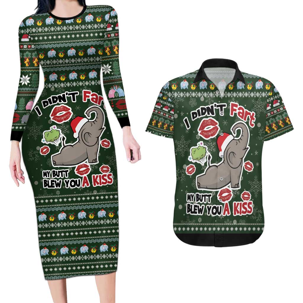 Elephant I Didnt Fart My Butt Blew You A Kiss Couples Matching Long Sleeve Bodycon Dress and Hawaiian Shirt Elephant Christmas DT04 - Wonder Print Shop