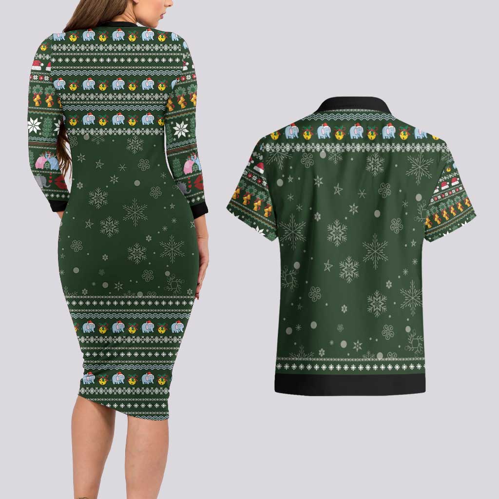 Elephant I Didnt Fart My Butt Blew You A Kiss Couples Matching Long Sleeve Bodycon Dress and Hawaiian Shirt Elephant Christmas DT04 - Wonder Print Shop