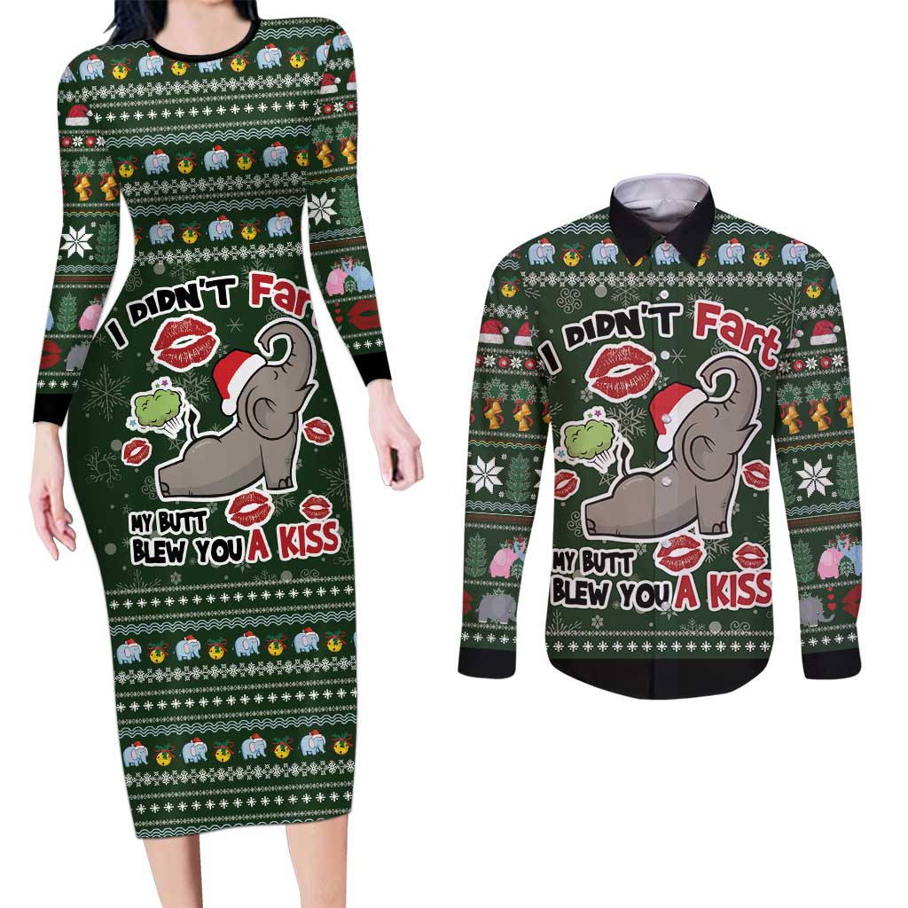 Elephant I Didnt Fart My Butt Blew You A Kiss Couples Matching Long Sleeve Bodycon Dress and Long Sleeve Button Shirt Elephant Christmas DT04 - Wonder Print Shop