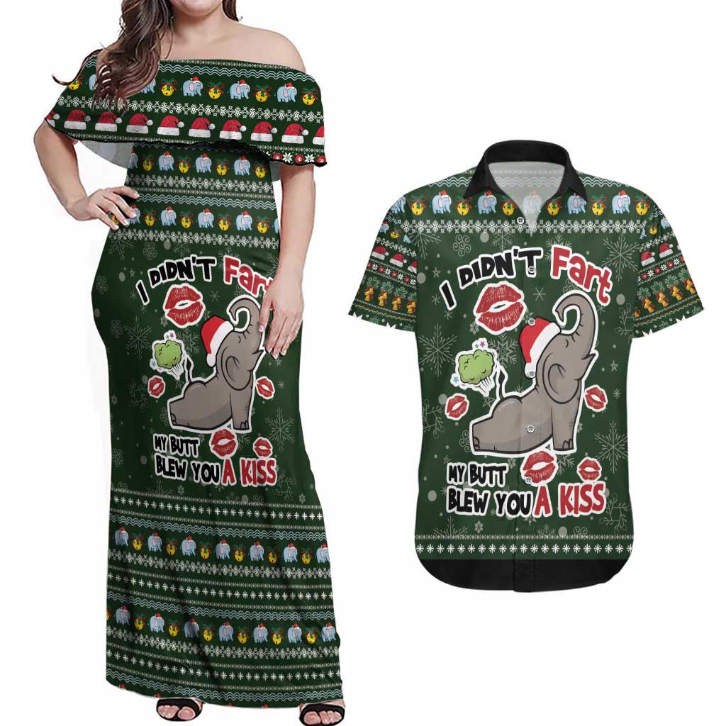 Elephant I Didnt Fart My Butt Blew You A Kiss Couples Matching Off Shoulder Maxi Dress and Hawaiian Shirt Elephant Christmas DT04 - Wonder Print Shop