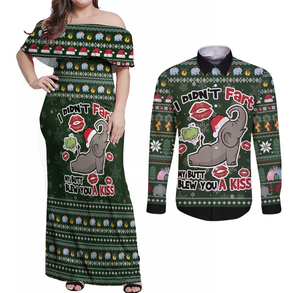 Elephant I Didnt Fart My Butt Blew You A Kiss Couples Matching Off Shoulder Maxi Dress and Long Sleeve Button Shirt Elephant Christmas DT04 - Wonder Print Shop