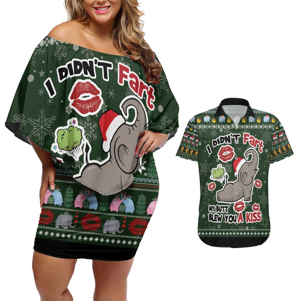 Elephant I Didnt Fart My Butt Blew You A Kiss Couples Matching Off Shoulder Short Dress and Hawaiian Shirt Elephant Christmas DT04 - Wonder Print Shop