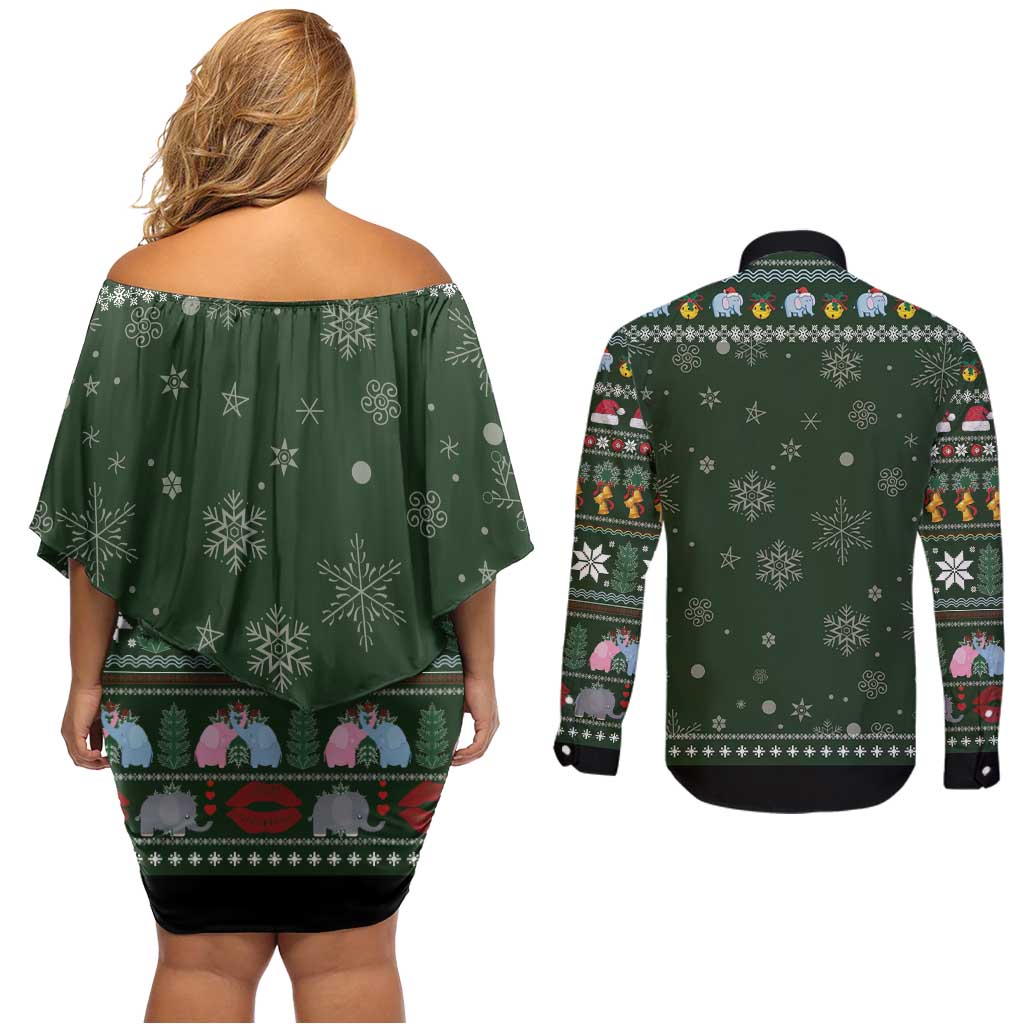 Elephant I Didnt Fart My Butt Blew You A Kiss Couples Matching Off Shoulder Short Dress and Long Sleeve Button Shirt Elephant Christmas DT04 - Wonder Print Shop