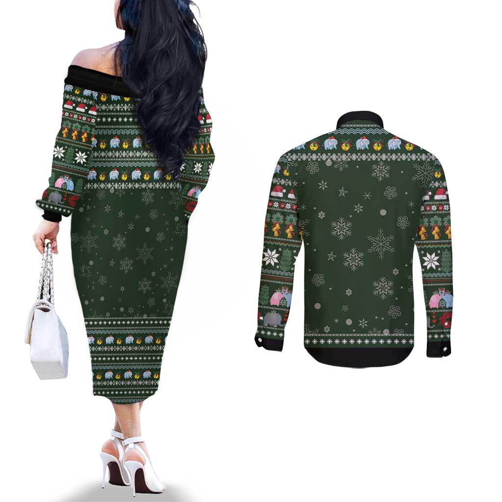 Elephant I Didnt Fart My Butt Blew You A Kiss Couples Matching Off The Shoulder Long Sleeve Dress and Long Sleeve Button Shirt Elephant Christmas