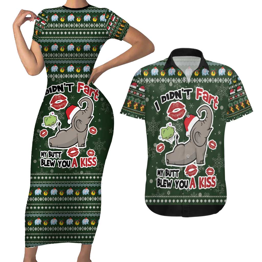 Elephant I Didnt Fart My Butt Blew You A Kiss Couples Matching Short Sleeve Bodycon Dress and Hawaiian Shirt Elephant Christmas DT04 - Wonder Print Shop