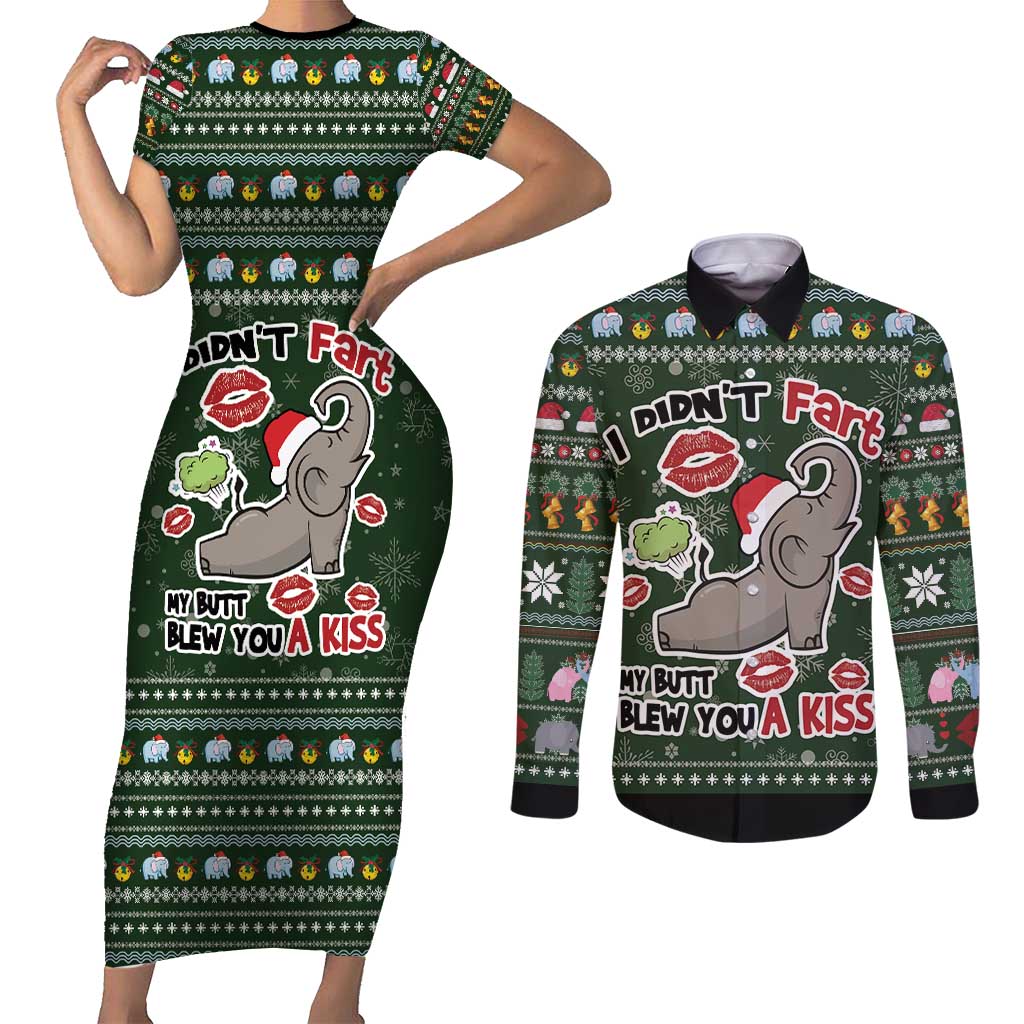 Elephant I Didnt Fart My Butt Blew You A Kiss Couples Matching Short Sleeve Bodycon Dress and Long Sleeve Button Shirt Elephant Christmas DT04 - Wonder Print Shop