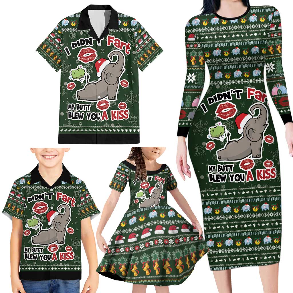 Elephant I Didnt Fart My Butt Blew You A Kiss Family Matching Long Sleeve Bodycon Dress and Hawaiian Shirt Elephant Christmas DT04 - Wonder Print Shop