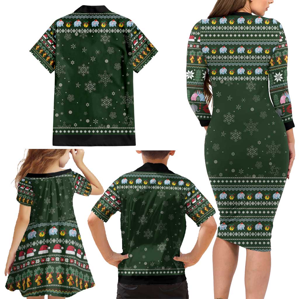 Elephant I Didnt Fart My Butt Blew You A Kiss Family Matching Long Sleeve Bodycon Dress and Hawaiian Shirt Elephant Christmas DT04 - Wonder Print Shop