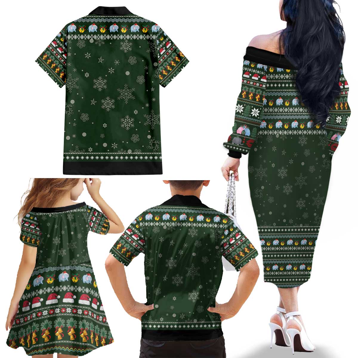Elephant I Didnt Fart My Butt Blew You A Kiss Family Matching Off The Shoulder Long Sleeve Dress and Hawaiian Shirt Elephant Christmas DT04 - Wonder Print Shop