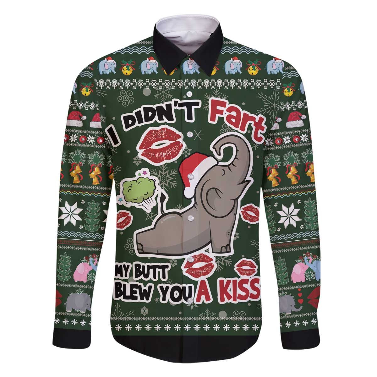 Elephant I Didnt Fart My Butt Blew You A Kiss Family Matching Off The Shoulder Long Sleeve Dress and Hawaiian Shirt Elephant Christmas DT04 - Wonder Print Shop